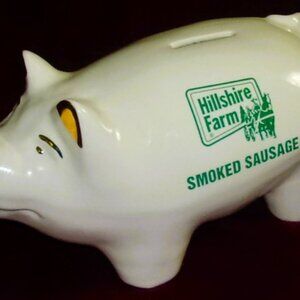 Fantastic Charming Vintage Hillshire Farm / Kahn's Gold Trim Piggy Bank